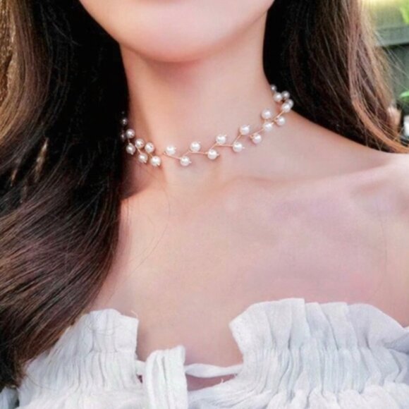 "Under the Sea" Pearl Choker Silver/Gold Necklace - Picture 4 of 7